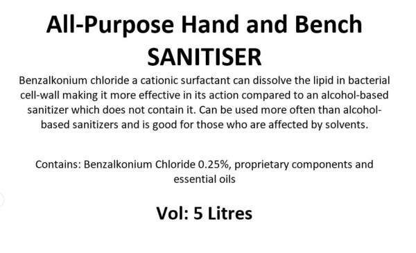 Benzalkonium Cloride Sanitiser 5 litre